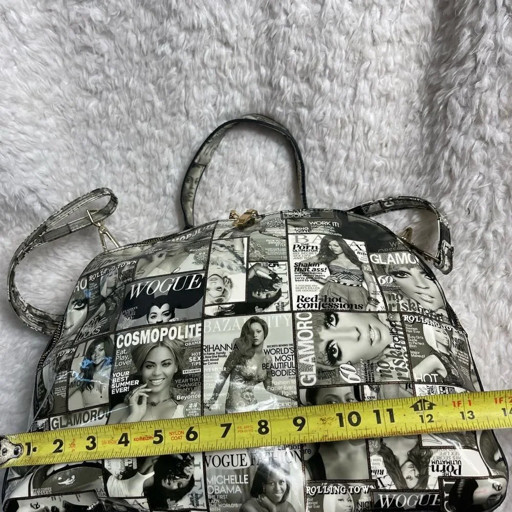 Glossy Magazine Black and White collage large dome Satchel/shoulder bag .